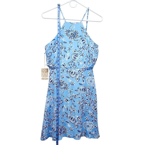 Blue Floral Spaghetti Strap Halter mini Dress Women By Iris Basic Size Medium - Picture 6 of 8